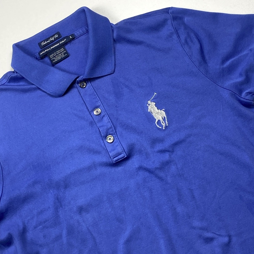 Ralph Lauren Golf Polo Size L‎ Blue Shirt Silver Pony Preppy Sporty y2k Logo Top